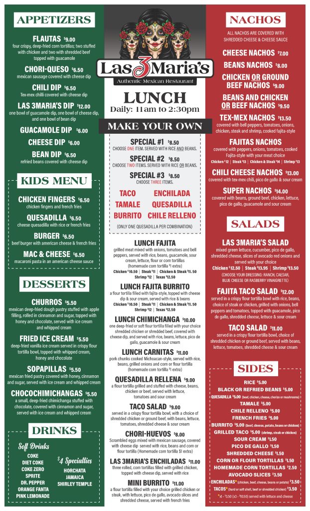 Our Menu - Las 3Marias